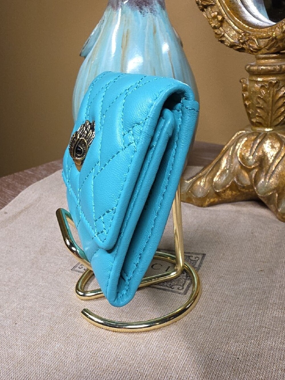 Kurt Geiger Turquoise Green Quilted Mini Wallet with Gold Crest NWT! - Picture 6 of 11